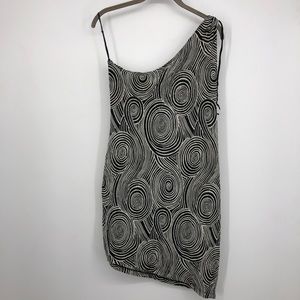 One Shoulder Nylon/Spandex Blk/Wht Swirls Dress L